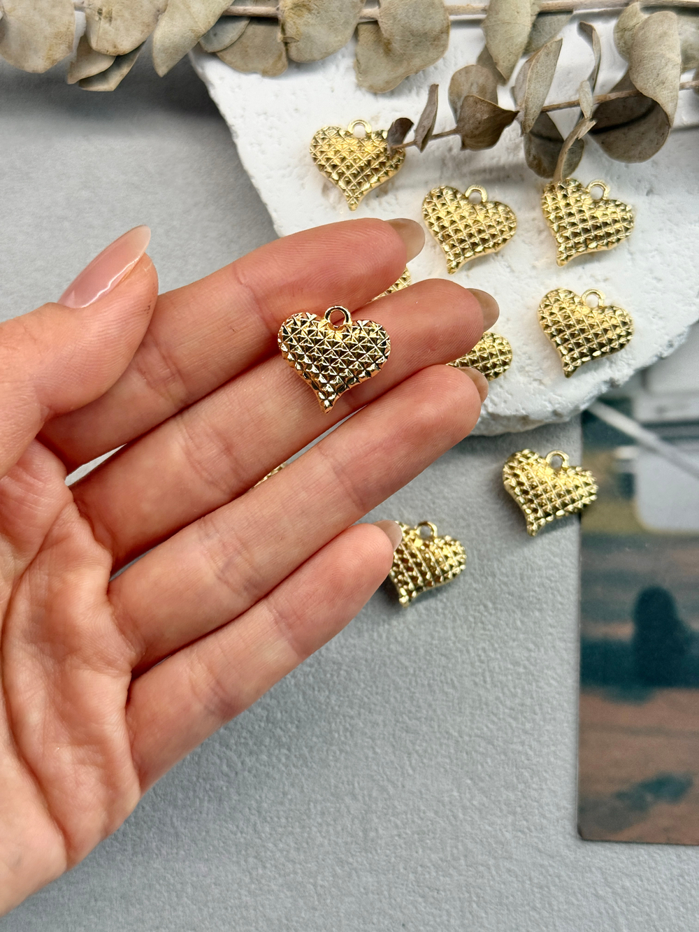 Подвеска "Стёганое сердце" 17*18 мм, позолота 14к