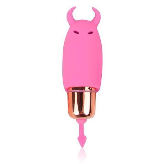 Розовый силиконовый вибромассажер с рожками - 6,4 см.