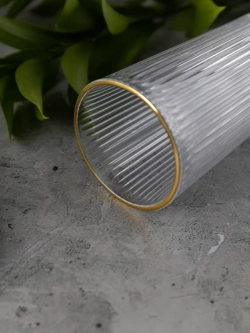 Ребристые бокалы для виски, 330 мл. 6 шт. с золотой каймой