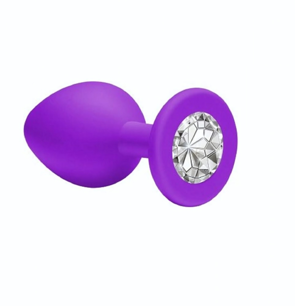 Анальная втулка фиолетовая с кристаллом Medium прозрачный 8 см