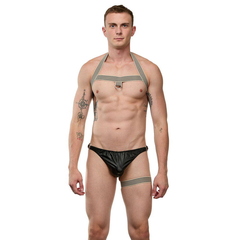 Мужской черно-бежевый костюм «Танцор» (Размер: L-XL) (Цвет: черный с бежевым)