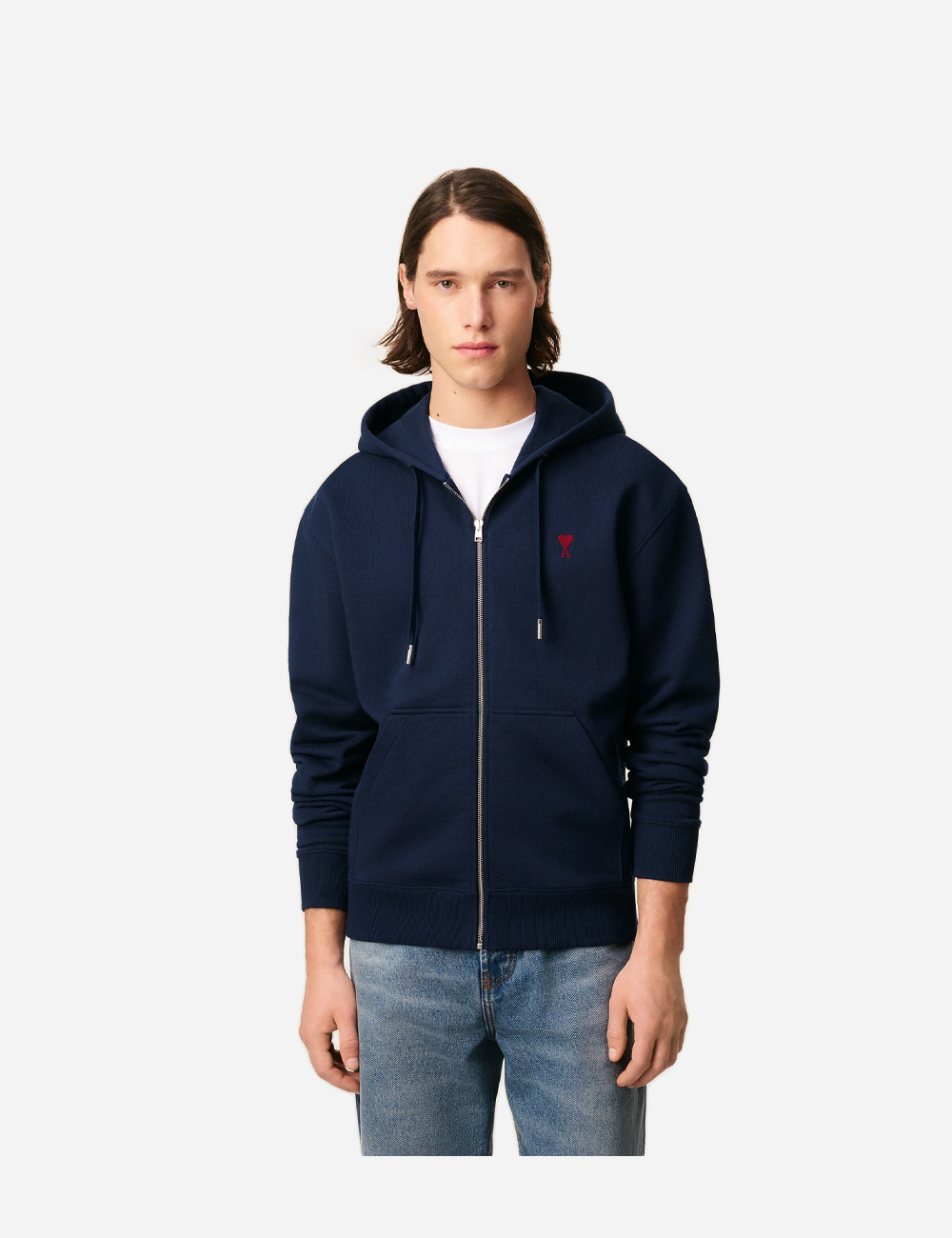 AMI PARIS Cotton Zipped Hoodie Navy