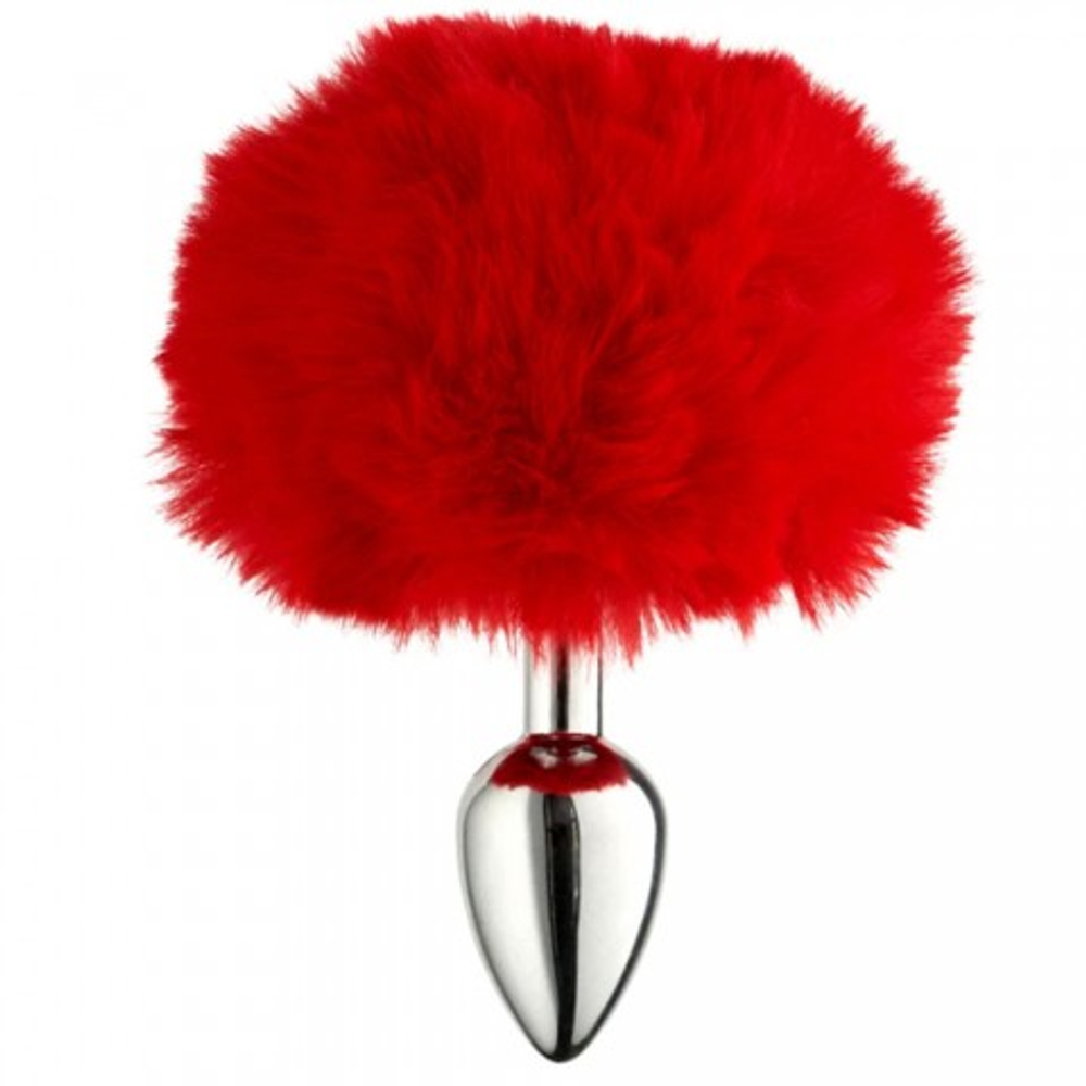 Металлическая анальная пробка с красным хвостиком Fluffy от Alive (7*3,2 см.)