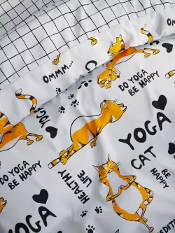 Постельное белье бязь Сказка "Yogacat" (бязь) 1,5-сп Наволочка 50х70 см 1 шт Простынь 150x215 смПододеяльник 145x215 см