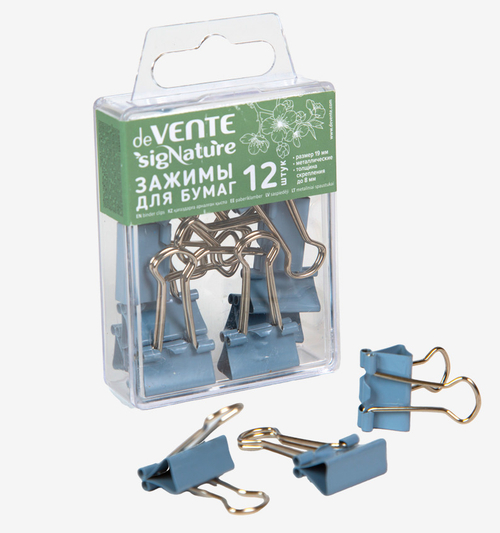 Зажим для бумаг металлический(ая) 19 мм 12 шт. ДЕВЕНТЕ Сигнатур синий (4131502)