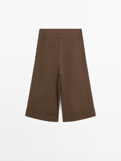 Massimo Dutti Длинные бермуды с подвернутыми штанинами, зеленый