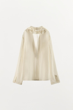 ZARA СТРУЯЩАЯСЯ РУБАШКА С ВОЛАНАМИ — ZW COLLECTION LIMITED EDITION, СВЕТЛЫЙ ЭКРЮ
