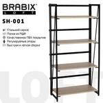 Стеллаж на металлокаркасе BRABIX "LOFT SH-001", 600х300х1250, складной, цвет дуб натуральный, 641230