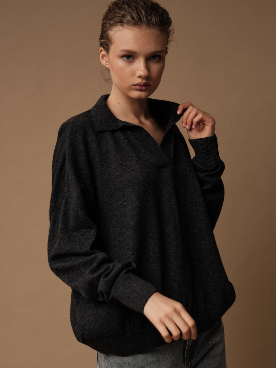 J0461-8101 Джемпер-поло женский, темно-серый dbr