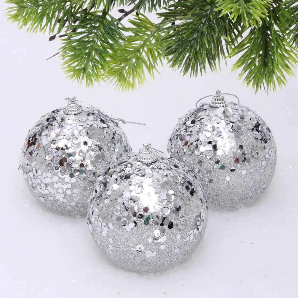 Новогодние шары «GLAME - Блеск» 8 см (набор 3 шт), Серебро