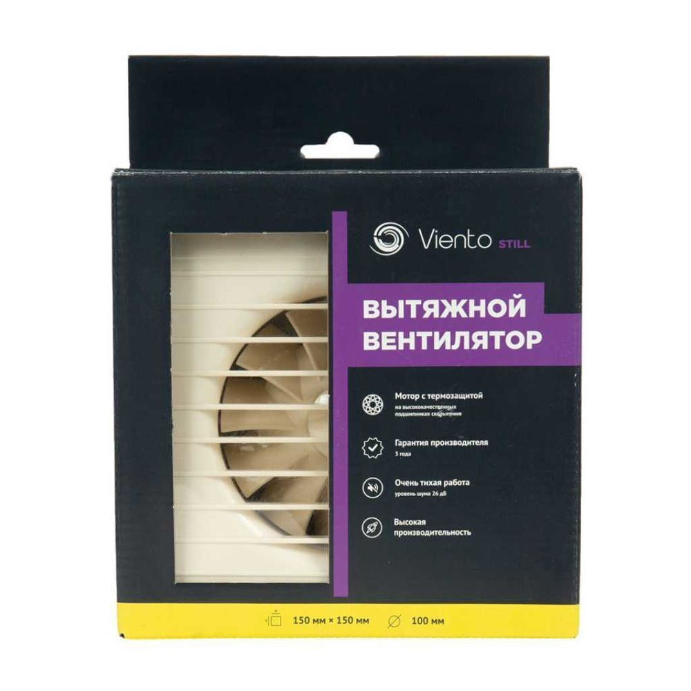 Вентилятор вытяжной настен, Viento, d100 мм, 14 Вт, 130 м³/ч, ВИЕНТО 100С STILL ivory