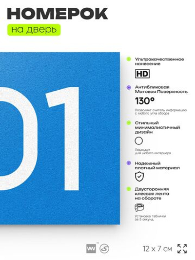 Номер на дверь 901, табличка на дверь для офиса, квартиры, кабинета, аудитории, склада, голубая 120х70 мм, Айдентика Технолоджи