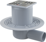 Душевой трап Alcadrain 105х105/50 с боковой подводкой, решетка латунь – хром (APV101)