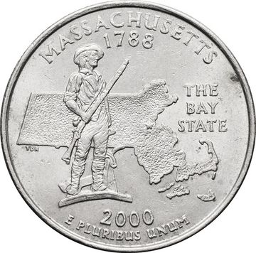 25 центов (1/4 доллара, квотер) 2000 США «Штат Массачусетс» (P) 