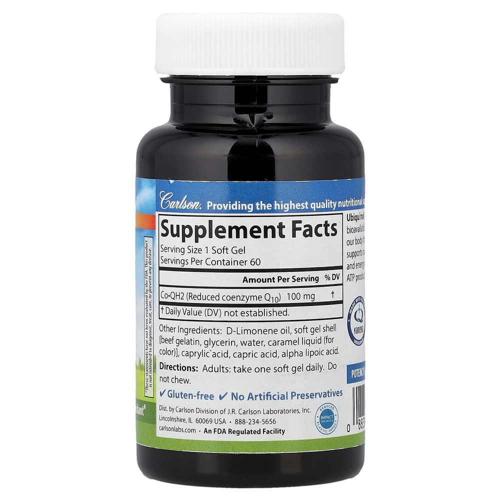 Carlson, Co-QH2 убихинол, 100 мг, 60 мягких таблеток