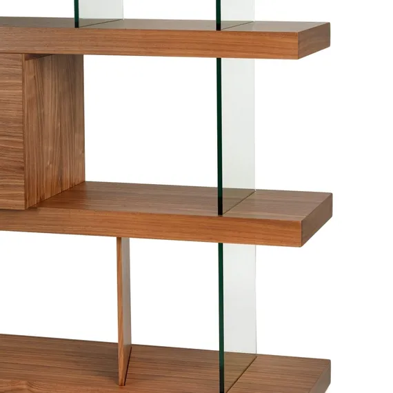 Стеллаж с ящиками Somerset 189х180 см, шпон ореха, стекло