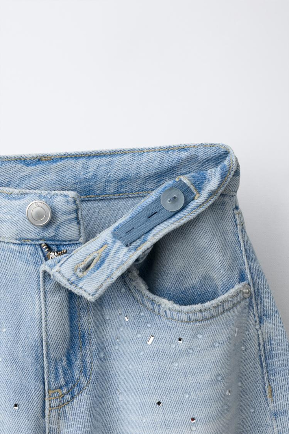 ZARA ДЖИНСЫ BALLOON СО СТРАЗАМИ, ГОЛУБОЙ