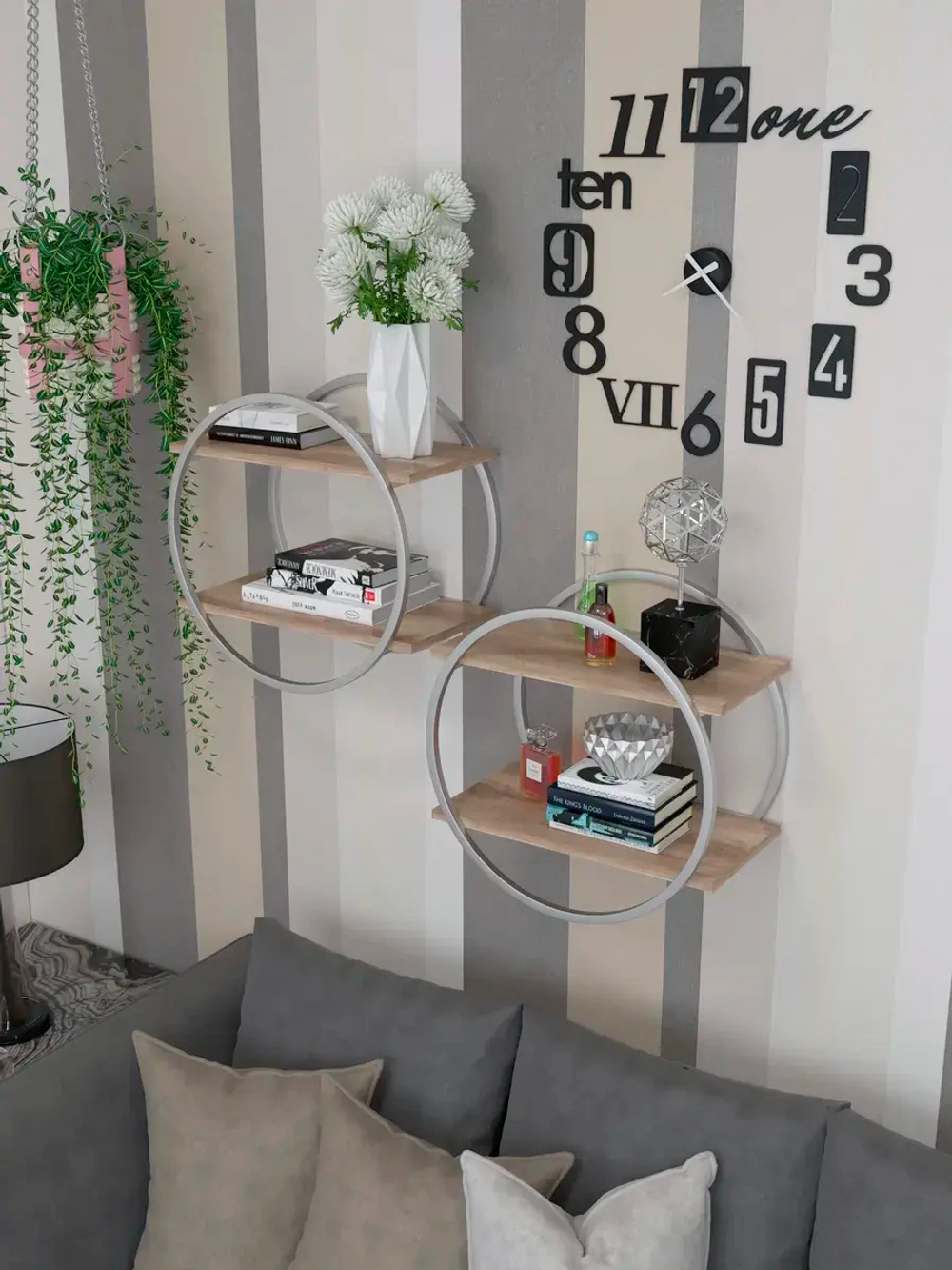 Набор полок круглых настенных серебро-дуб  - СД