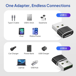 Elebase USB-A to USB-C адаптер (4 шт.) Универсальный переходник для зарядки и передачи данных
