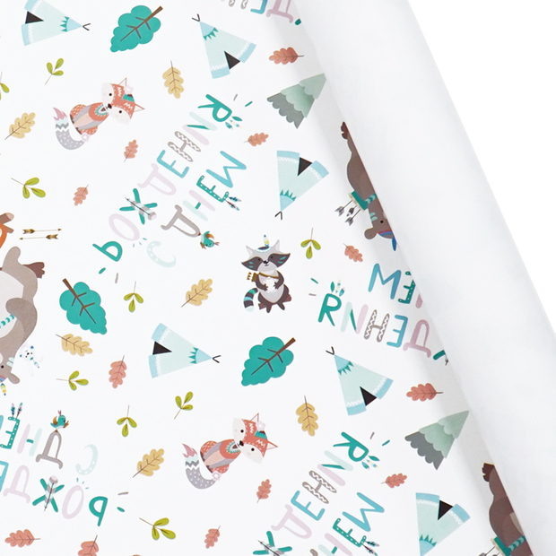 Бумага упаковочная "С Днем Рождения. Зверята Бохо" / листы 60*89 см