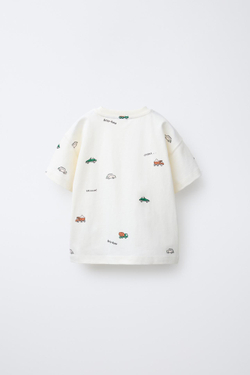 ZARA ФУТБОЛКА С ПРИНТОМ, ЭКРЮ