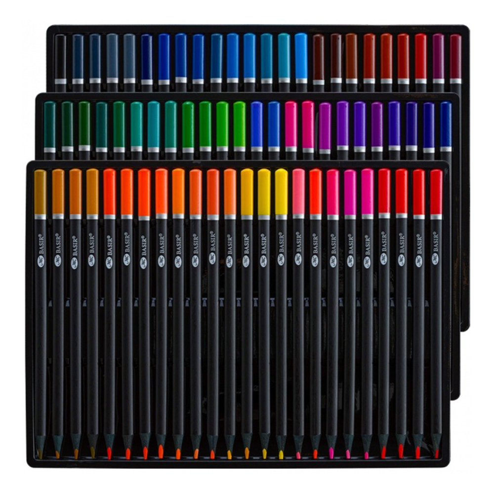 Карандаши цветные, Basir, деревянные, чёрный корпус, цветная упаковка, 72 шт