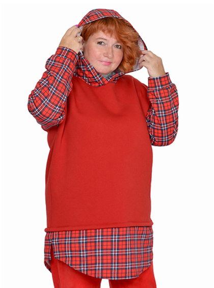 Комбинированное худи из футера, красное