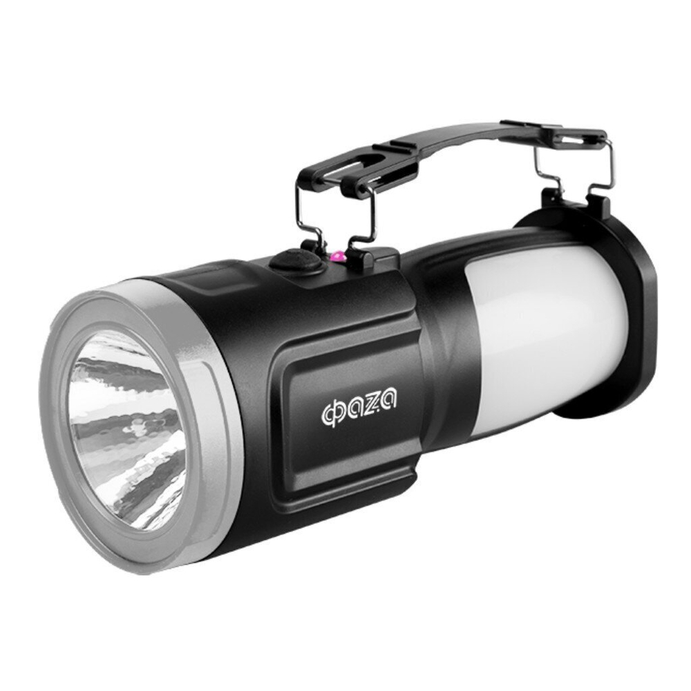 Фонарь ручной встр акк, ФАZА, AccuF8-L1W/L24-bk, зар от сет220В, пластик, чер, солнечная панель, 500