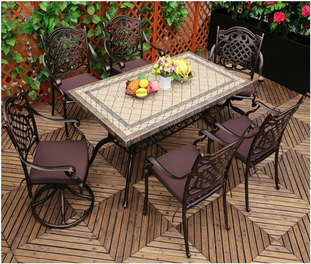 Обеденная группа из литого алюминия Стол  с керамикой ДИМИКС «DIMIX» 160х90 + 4 кресла ГЕРЛЕН «GERLEN» + 2 кресла с поворотом ГЕРЛЕН «GERLEN» (7 предметов)