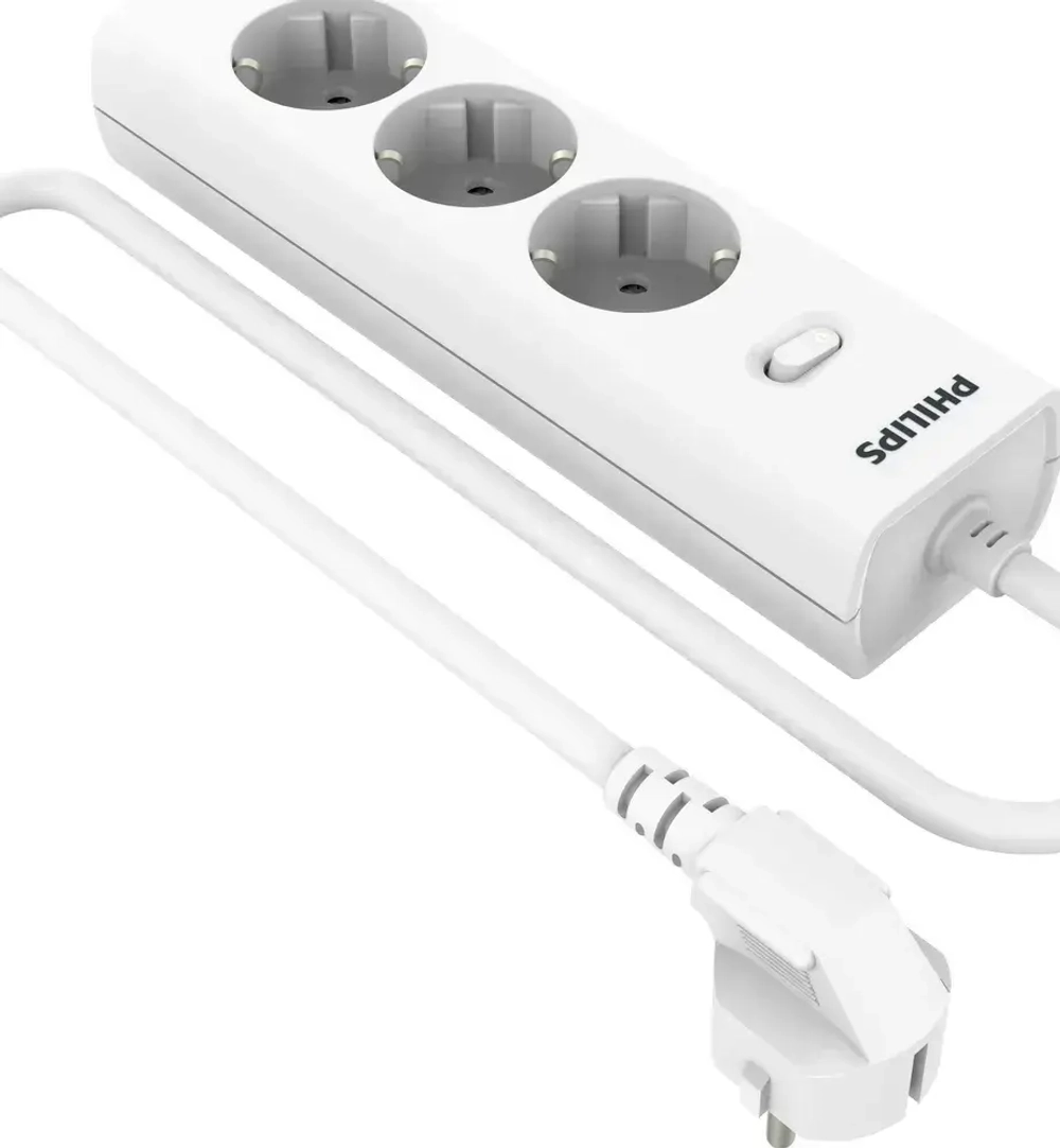 Philips сетевой фильтр 3 Розетки, кабель - 2M белый