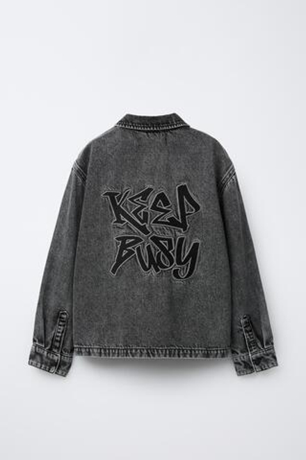 ZARA ДЖИНСОВАЯ КУРТКА-РУБАШКА С ВЫШИВКОЙ, ЧЕРНЫЙ