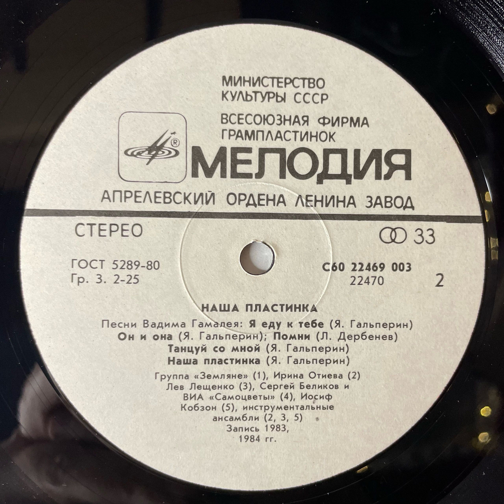 Винтажная виниловая пластинка LP Сборник Вадим Гамалея, Наша Пластинка (СССР 1985) (Земляне, Веселые Ребята, Самоцветы и др)