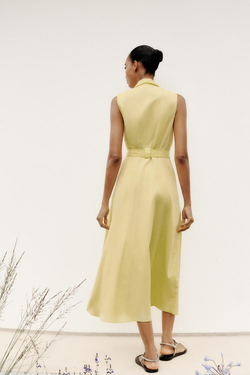 ZARA ПЛАТЬЕ-МИДИ ИЗ ПОПЛИНА С ПОЯСОМ, ЖЕЛТЫЙ