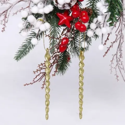 Подвески в блестках «Ледяные сосульки» 10 см (набор 2шт), золото