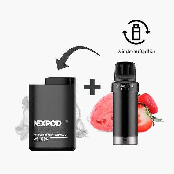 nexPOD Prefilled Pod Kit 5000 - Strawberry Cone (5% nic)