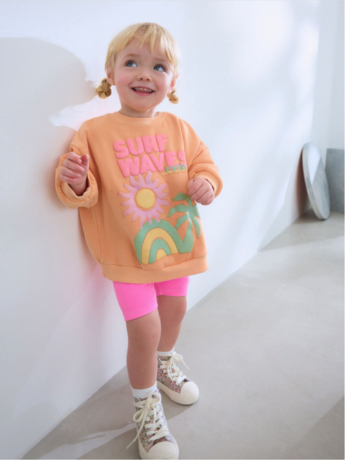 Толстовка и шорты-велосипедки в комплекте для девочки Next AD3-950, Оранжевый, Розовый