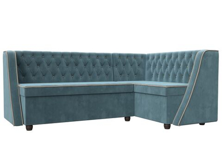 Диван кухонный угловой Лофт правый угол, Бирюзовый\Бежевый, Велюр, 104586