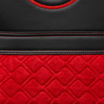 Чехлы VOLVO FH-12 после 2003 года: два высоких сиденья, ремни безопасности от стоек кабины (нет выреза под ремень) (экокожа, красная вставка)