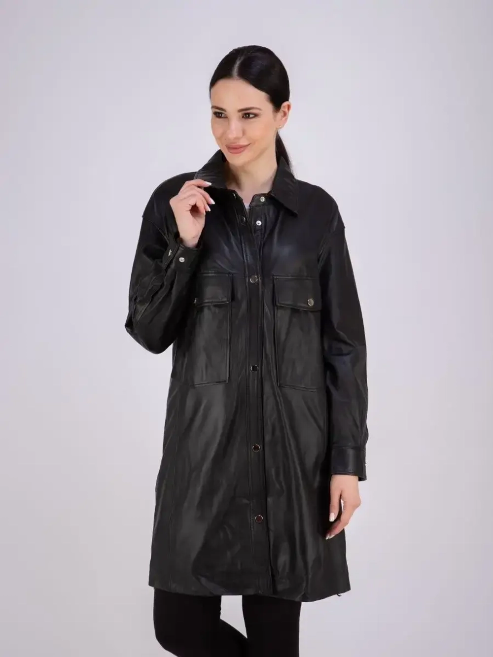 Плащ женский кожаный длинный Турция