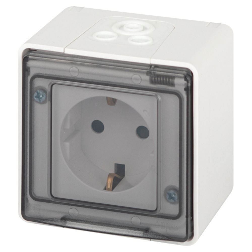 Розетка ЭРА Эксперт 11-2502-01 с заземлением крышкой 2P+E IP55 шторки 16A-250В ОУ белый
