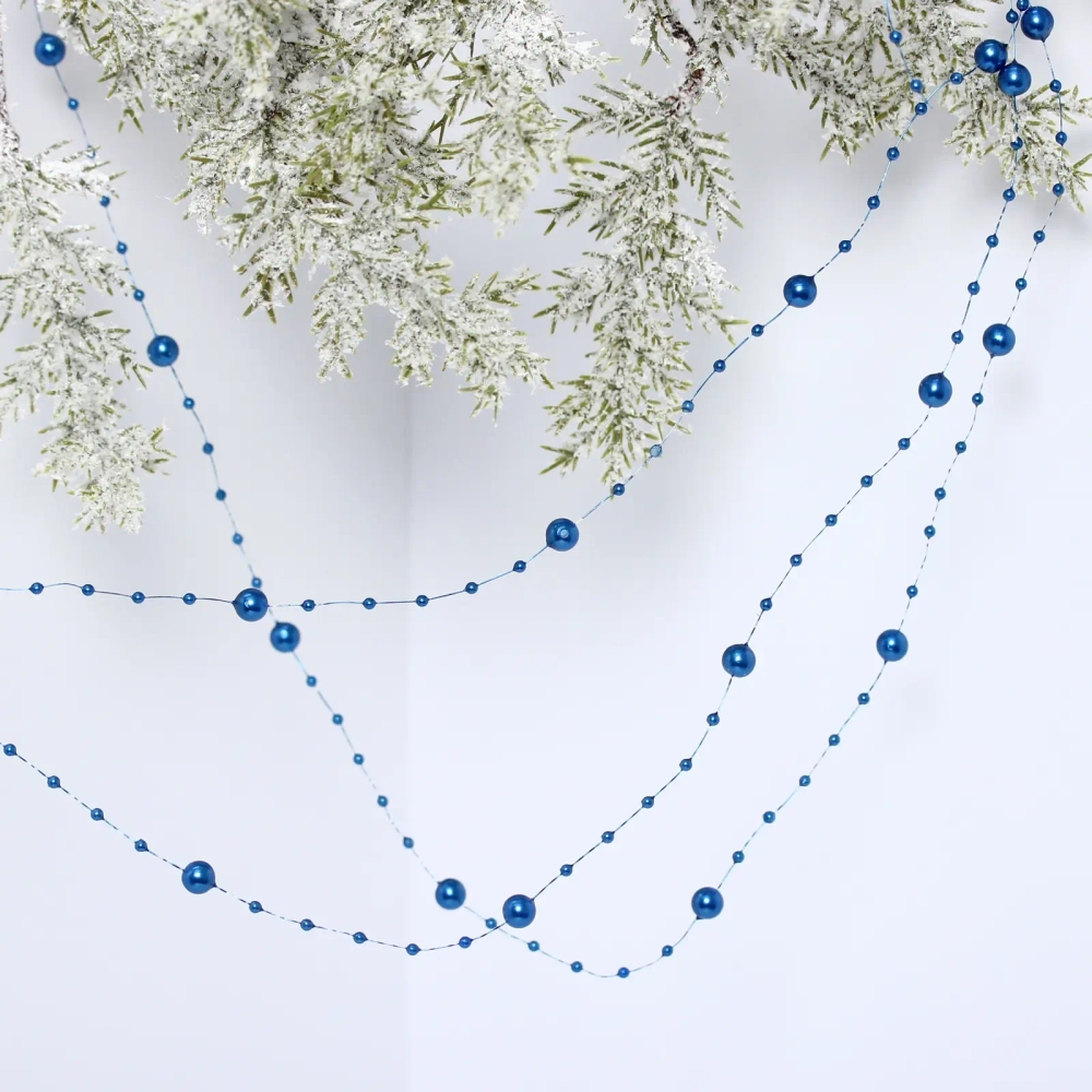 Бусы на ёлку 2м «Роса» d-7,5мм, Сапфир