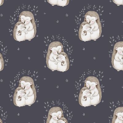 милые ежики на темном фоне, мама и ребенок