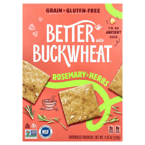 Better with Buckwheat, Гречневые крекеры, розмарин и травы, 120 г (4,25 унции)