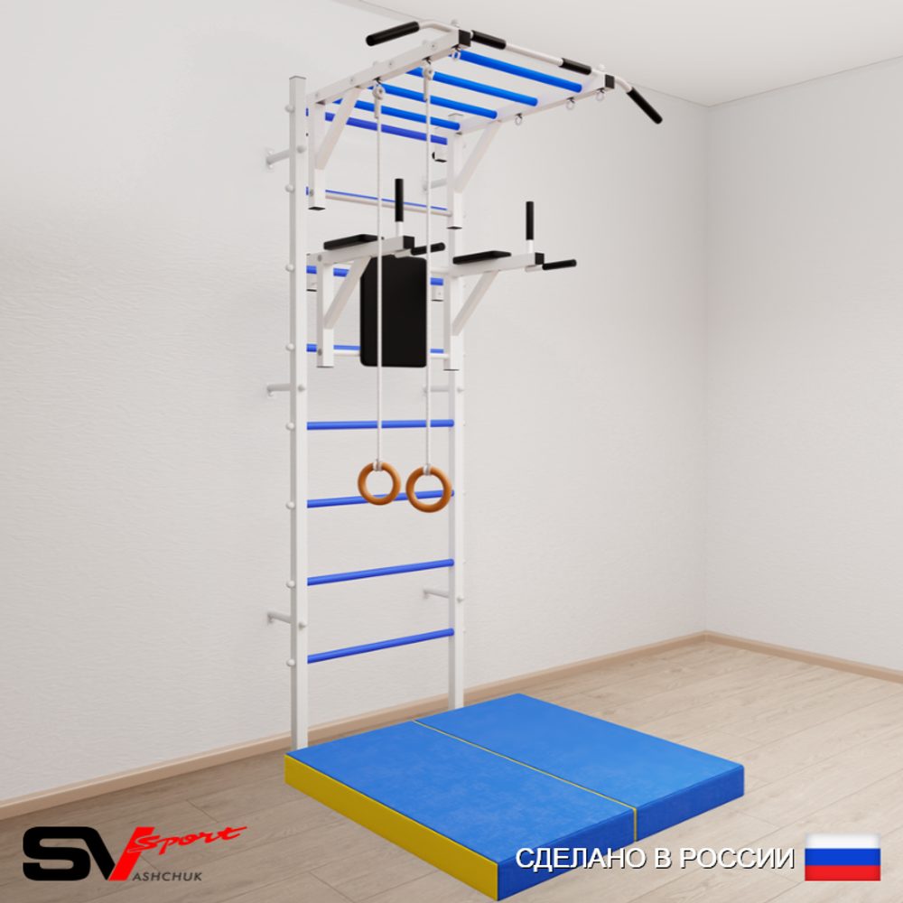 Шведская стенка Sv Sport 5414 (Турник рукоход/Брусья/Кольца/Мат 1м)
