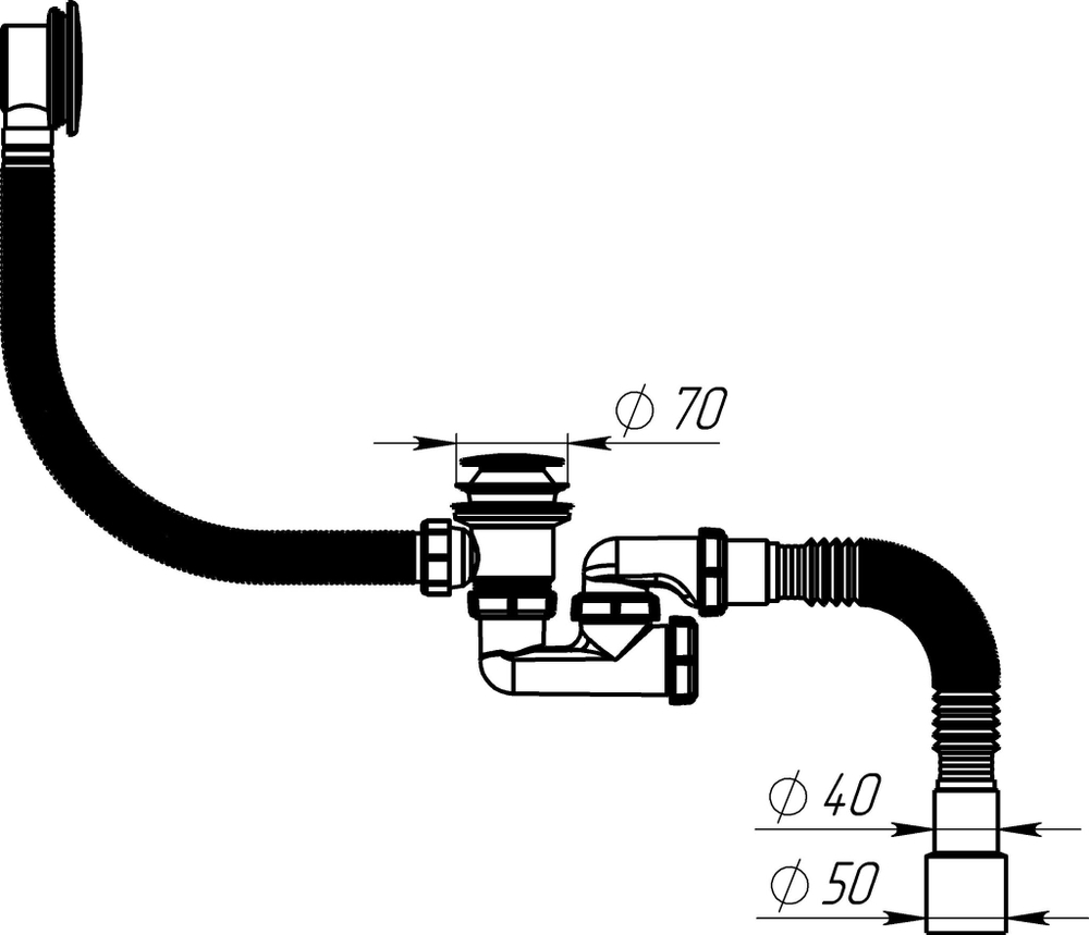 AQUANT СИФОН ДЛЯ ВАННЫ РЕГУЛИР1 1/2Х40 КЛИК-КЛАК АВТОМАТ ГРИБ ХРОМ 40Х40/50