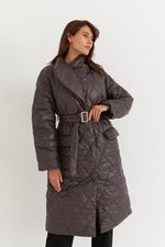 Стеганое пальто с высоким воротом цвета горький шоколад