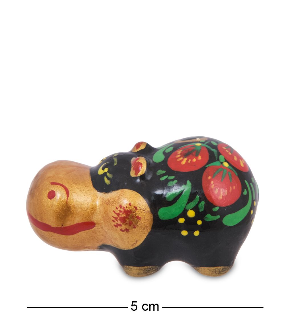 ГЛ-968 Фигурка «Бегемот» мал. хохлома (Гжельский фарфор)