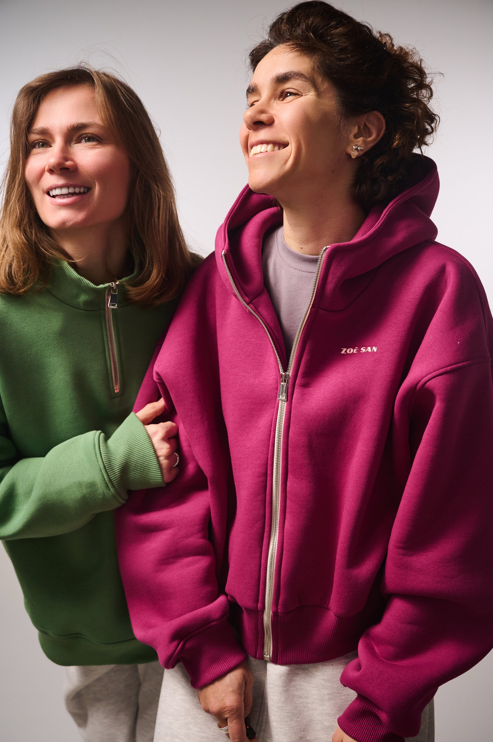 Худи на молнии укороченная с начесом, "Малина"