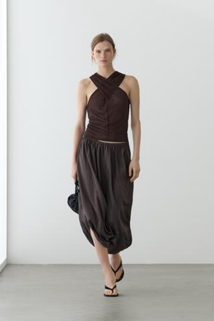 Massimo Dutti Топ из смесового льна на запáхе, коричневый