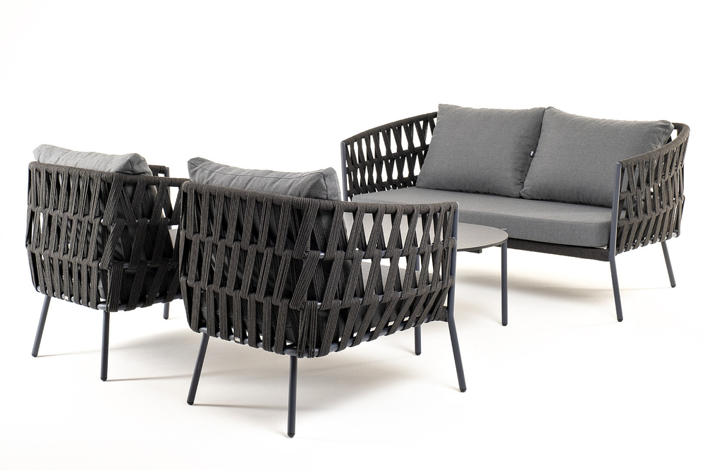 "Диего" лаунж-зона 4-местная плетеная из роупа (веревки), каркас алюминиевый темно-серый, роуп темно-серый